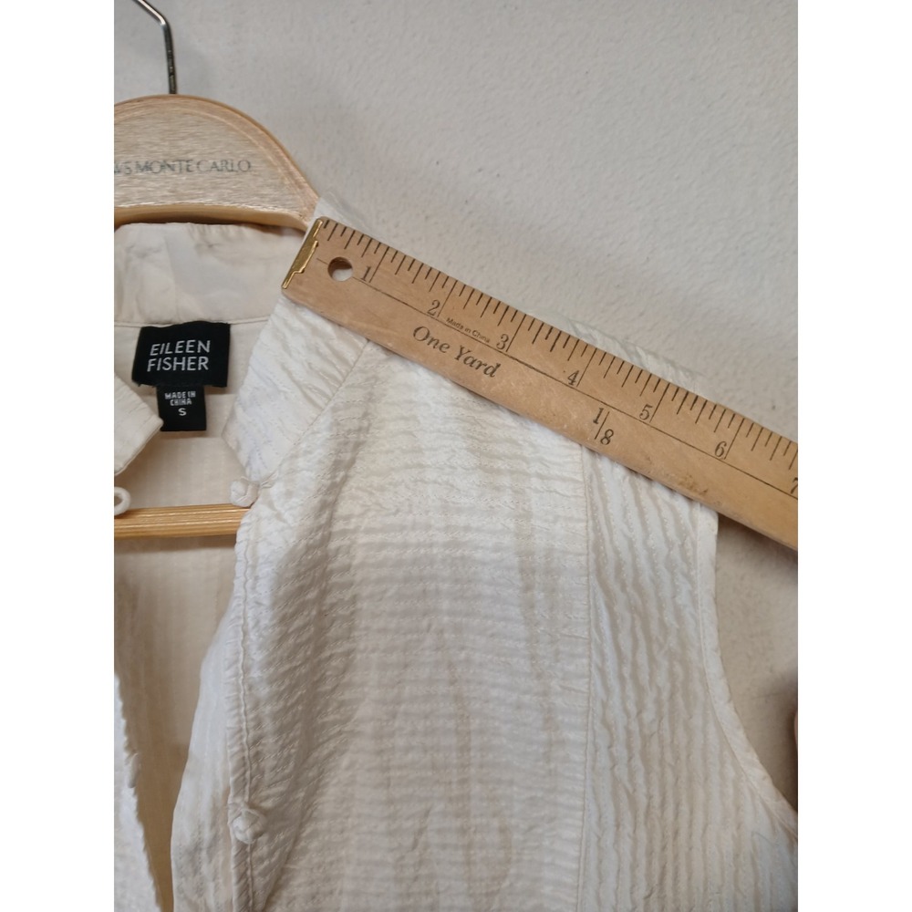 Eileen Fisher Small Silk Vest Collared Button Detail Blouse Quiet Luxery Preppy - Picture 6 of 10